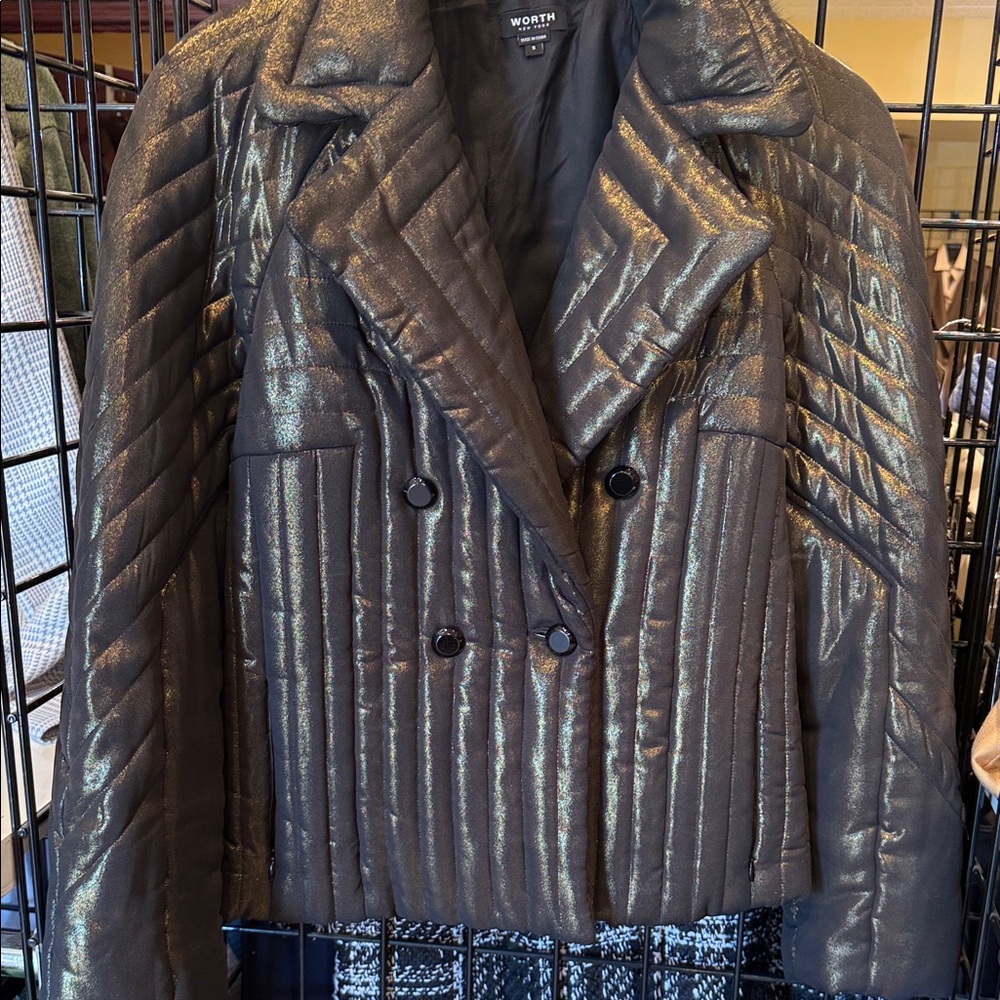 Worth Metallic Black Quilted Puffer Jacket